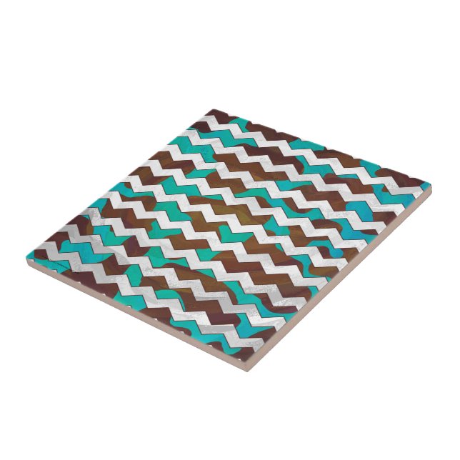 Carreau Chevron Cow Impression Brown et Turquoise (Côté)