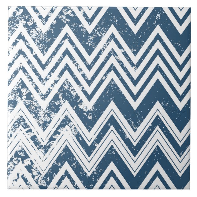 Carreau Chevron grunge bleu et blanc (Devant)
