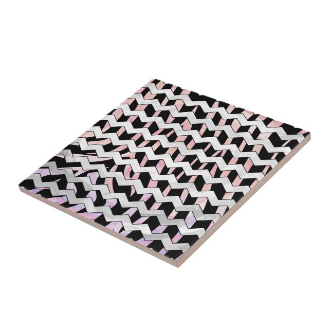 Carreau Chevron noir et rose Zebra (Côté)