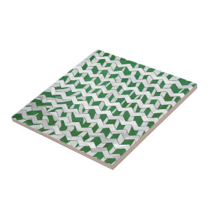 Carreau Chevron Zebra Green et White Print