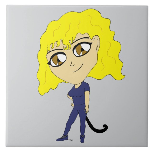 Carreau Chibi avec un chat comme une queue (Devant)