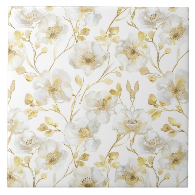 Carreau Chic Fleurs Blanches Or Shower de Mariée (Devant)