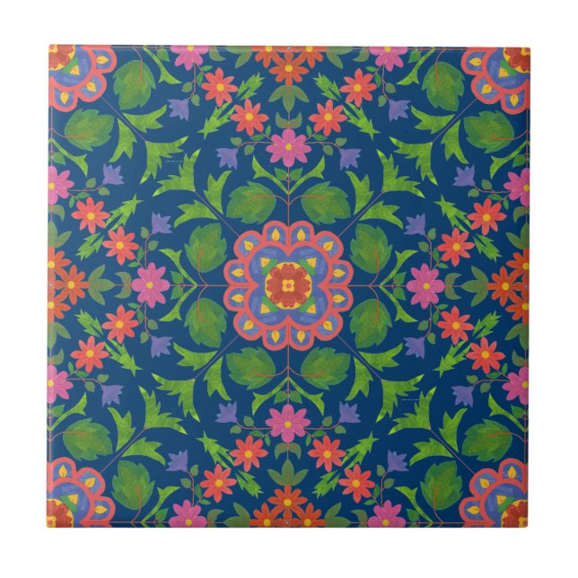 Carreau Chic Floral Rangoli Carrelage en céramique bleu pr (Devant)