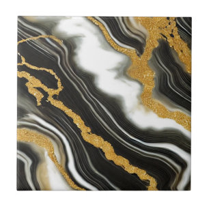 Carreau Chic Marbre Noir Blanc Doré Regard Glamour