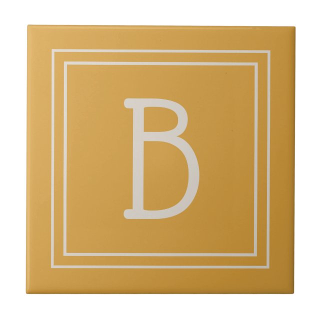 Carreau Chic Monogramme jaune or et blanc cassé initial (Devant)