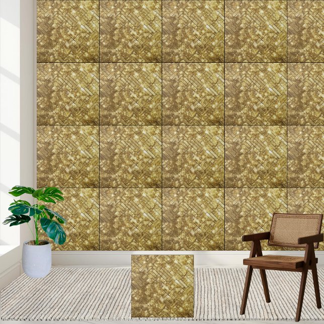 Carreau Chic Parties scintillant dorée cheminée au sol (Chic Gold Sparkling Glitter Wall Floor Fireplace Ceramic Tile)