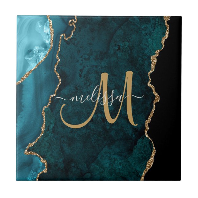 Carreau Chic Turquoise Gold Parties scintillant Agate Pers (Devant)