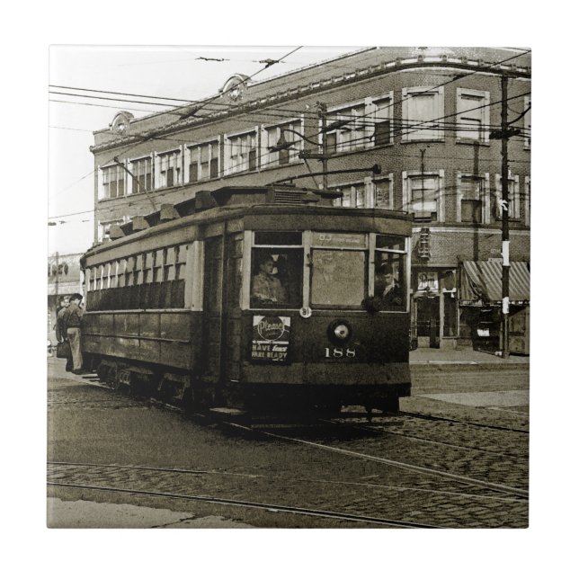 CARREAU CHICAGO 63E ET OCCIDENTALE 1952 TROLLEY ART SEPIA (Devant)