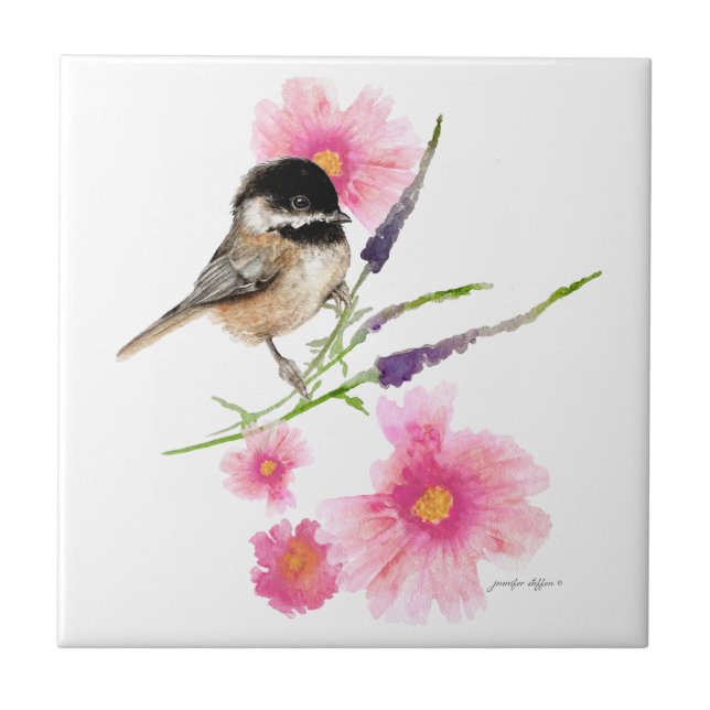 Carreau Chickadee Black Capped Swete Watercolor Art (Devant)
