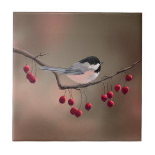 Carreau CHICKADEE et BAIES ROUGES 2 par SHARON SHARPE