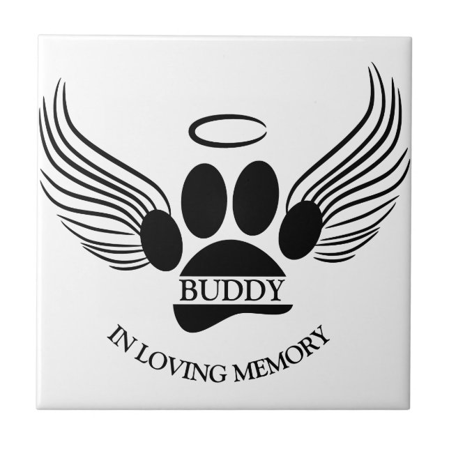 Carreau Chien Animal Angel Wings Memorial Nom personnalisé (Devant)