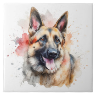 Carreau Chien berger allemand, Aquarelle