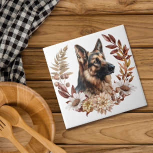 Carreau Chien berger allemand couronne d'automne