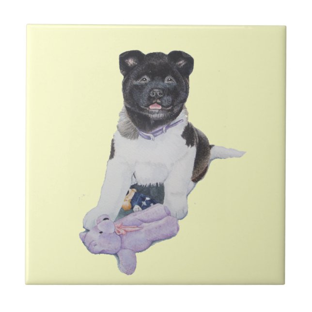 Carreau chien blanc d'akita de noir mignon de chiot avec (Devant)