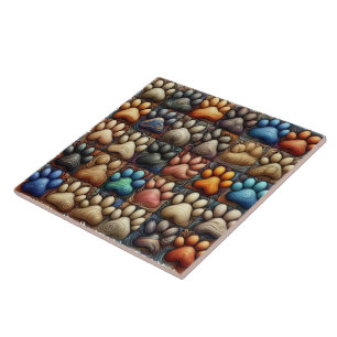 Carreau Chien canin impressionniste empreinte de patte ave
