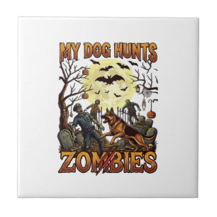 Carreau Chien chasse les zombies Halloween Berger allemand
