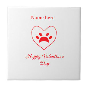 Carreau Chien chat patte cœur rouge joyeux saint-valentin 