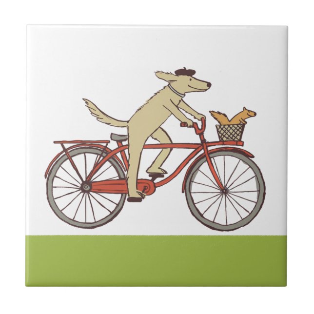 Carreau Chien cycliste avec ami écureuil - Art animal amus (Devant)
