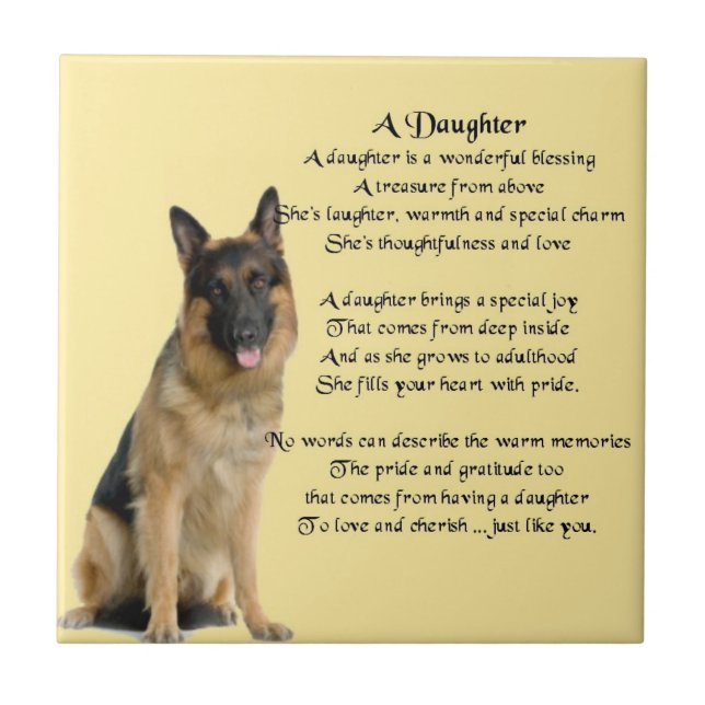 Carreau Chien de berger allemand - tuile de poème de fille (Devant)