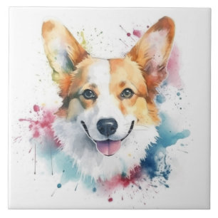 Carreau Chien de Corgi gallois, Aquarelle