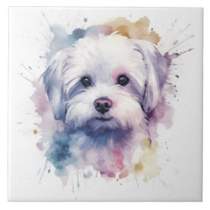 Carreau Chien de Maltese Terrier Watercolor