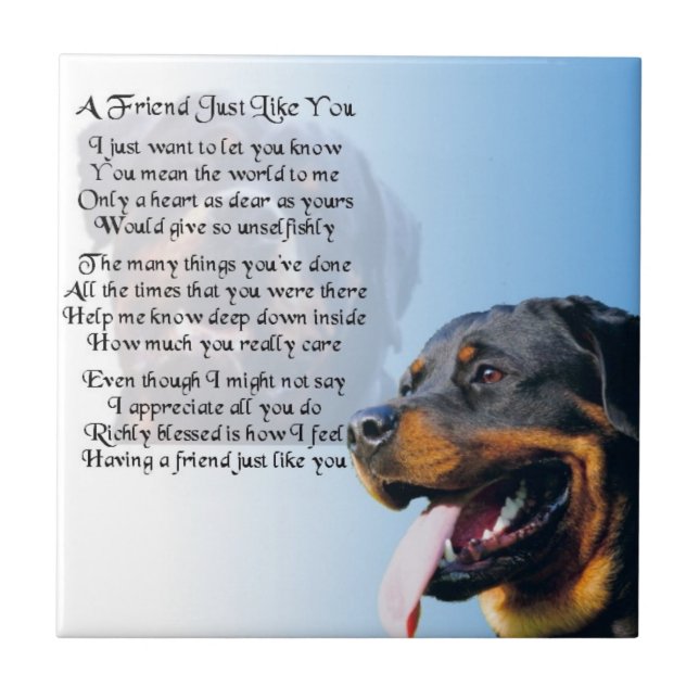 Carreau Chien de rottweiler - tuile de poème d'ami (Devant)
