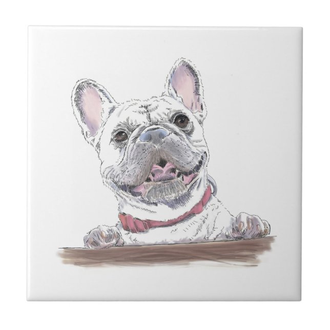 Carreau Chien de taureau français mignonne joyeux dessin | (Devant)
