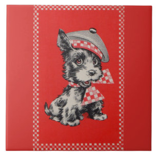 Carreau Chien écossais des années 1950 en rouge