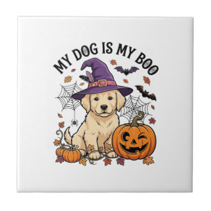Carreau Chien est Boo Halloween Sorcière Chiot Citrouille_
