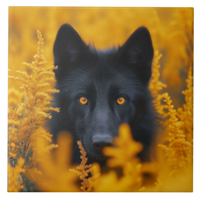 Carreau Chien noir aux yeux d'or étonnants (Devant)