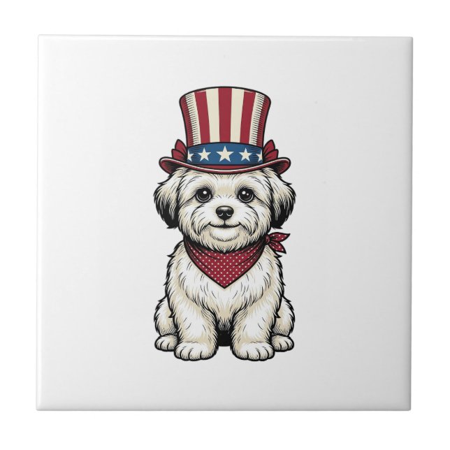 Carreau Chien Patriotique Gravure Vintage Design Vectoriel (Devant)