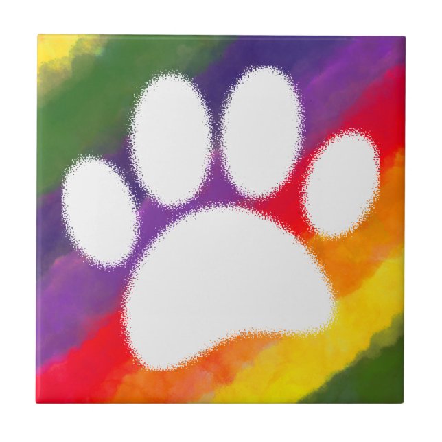 Carreau Chien Pawprint Rainbow Watercolor (Devant)