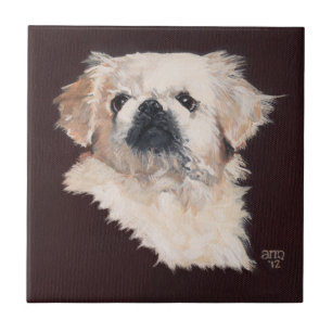 Carreau Chien pekingese blanc