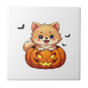 Carreau Chien Poméranie Joyeux Halloween citrouille T-S cl