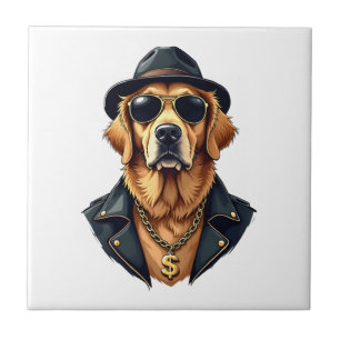 Carreau Chien Retriever Doré Vintage Cool en Lunettes de S