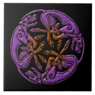 Carreau Chiens celtes ornement traditionnel en violet, ora