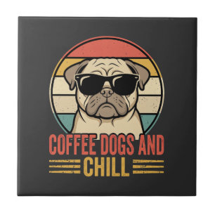 Carreau Chiens de café et Pug Rétro Chill