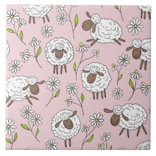 Carreau Chiens de comptage sur coton bonbon rose