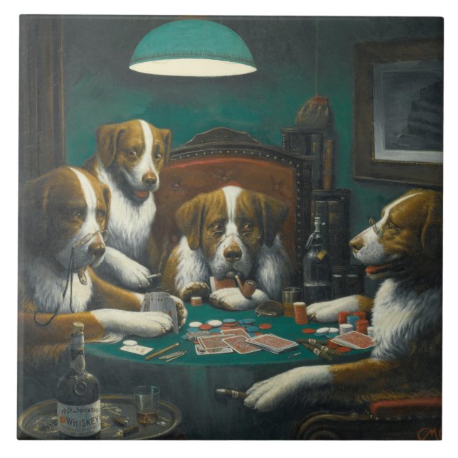 Carreau Chiens de St Bernard Jouant au Poker (Devant)
