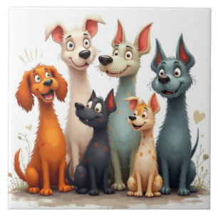 Carreau Chiens fantaisistes mignons
