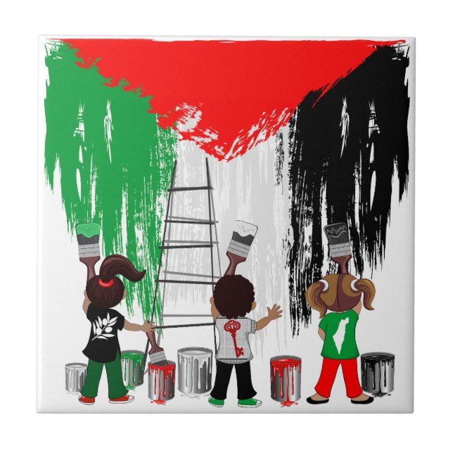 Carreau Children of Gaza Painting Palestine Flag  (Devant)