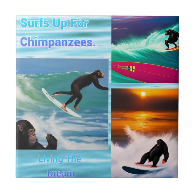 Carreau Chimpanzés Surf Photo Collage, Carrelage en cérami (Devant)