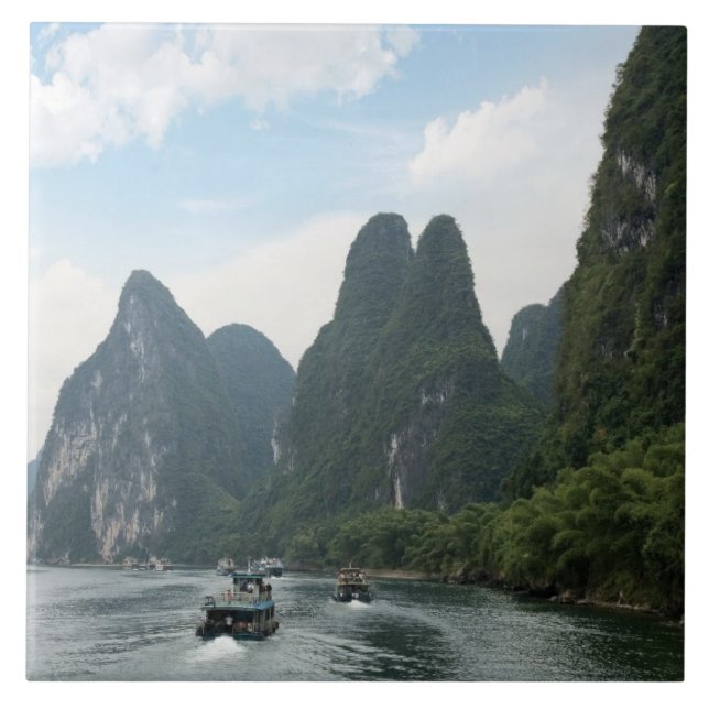 Carreau Chine, Guilin, Li River, bateaux fluviaux bordent (Devant)