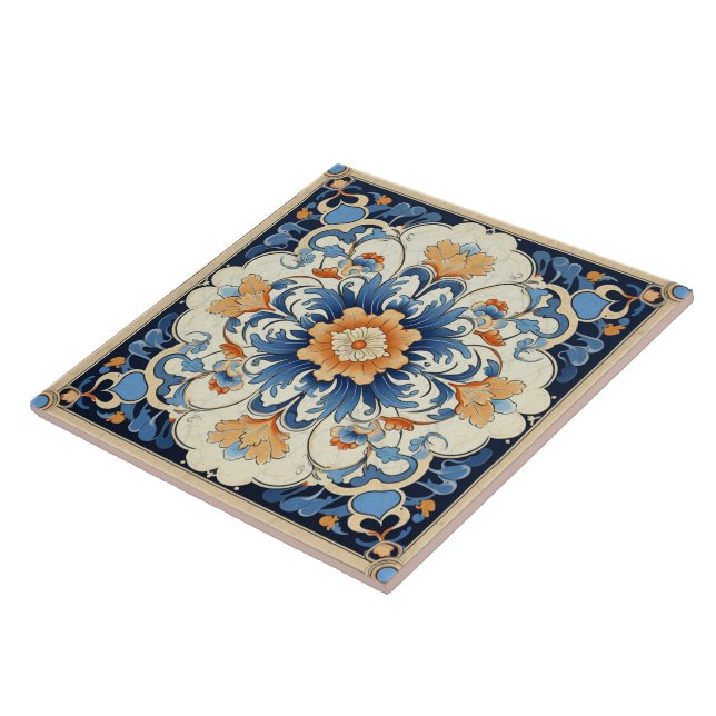 Carreau Chine traditionnelle Fleur d'encre orange Art 2 (Côté)