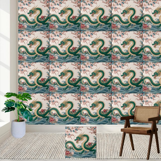 Carreau Chinois Dragon Chinoiserie Carrelage (Chinese Dragon Chinoiserie Tile)