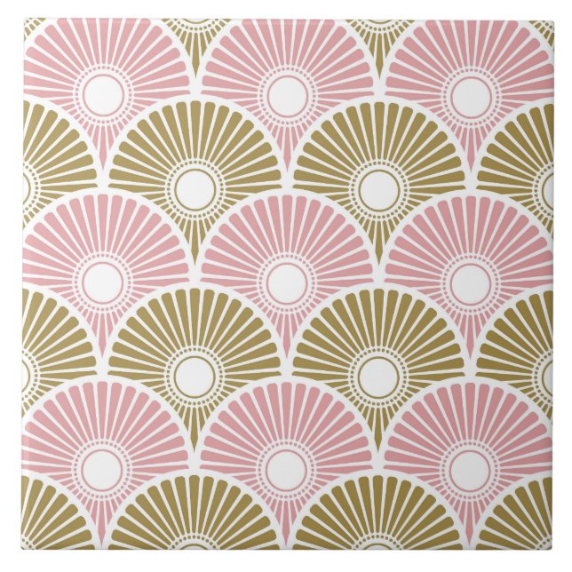 Carreau chinois rose et laiton Semi-cercle Motif vague (Devant)