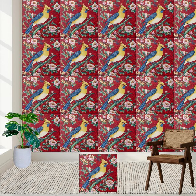 Carreau Chinoiserie Chinoise classique Bird et Carrelage F (Classic Chinese Chinoiserie Bird and Floral Tile)