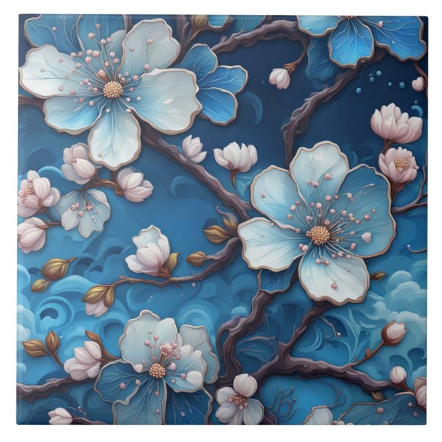 Carreau Chinoiserie Fleurs de fleurs de cerisier japonais  (Devant)