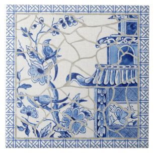 Carreau Chinoiserie tendance Chic Bleu Blanc Pagode Chinoi