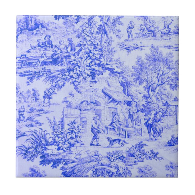 Carreau Chinoiserie Toile Blanc Bleu Français Style Rustiq (Devant)